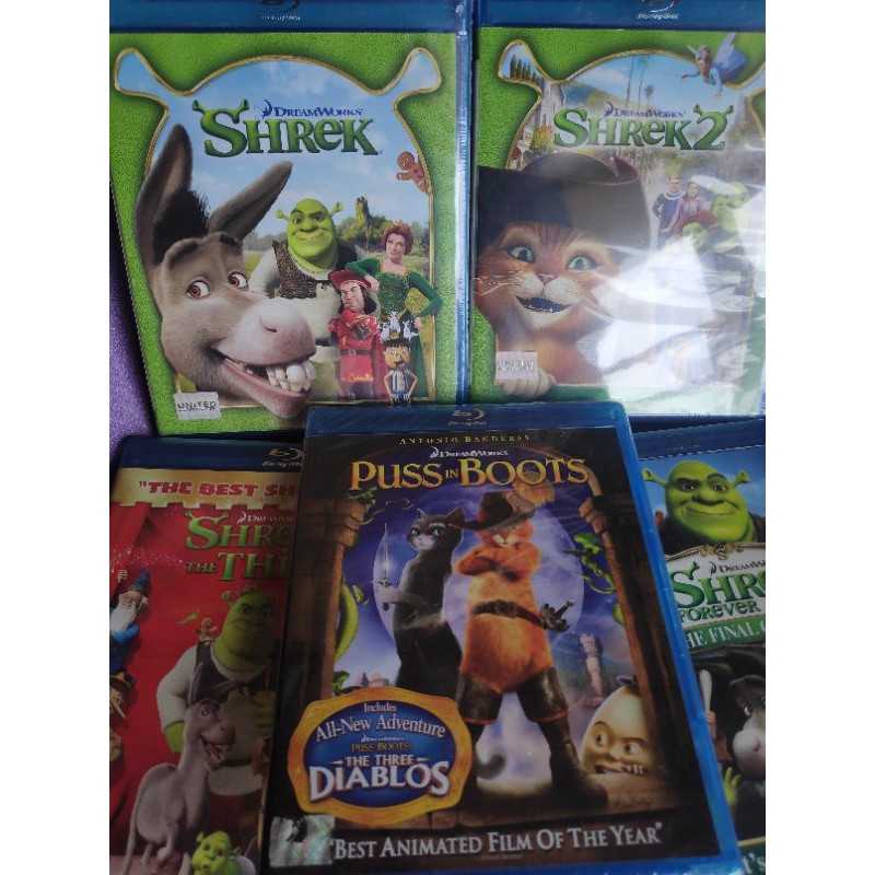 Blu-ray Full set of Shrek 1-4 + Puss in boots บลูเรย์ เชร็ค ภาค1-4 ครบ+พุช อิน บู้ท กล่องฟ้า 5 กล่อง
