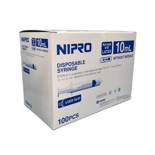 กระบอกฉีดยา  Nipro Syringe 10 ml. (Luer slip) ไซริงค์พลาสติกนิปโปรแบบไม่ติดเข็ม ขนาด 10 มล. 1 กล่อง บรรจุ 100 ชิ้น