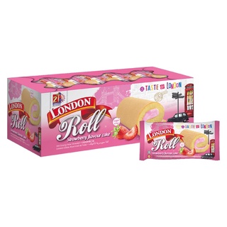 LONDON Roll Strawberry flavour cake 16g x 20pcs โรลเค้กรสสตรอเบอร์รี่