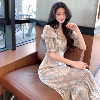 Hot sale Fashion dress womens 2021 new Korean version of small daisy floral fishtail dress