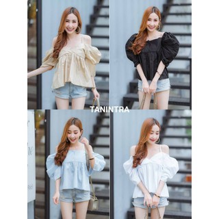 เสื้อสายเดี่ยวแขนพองสวยมากจิบทั้งตัว
