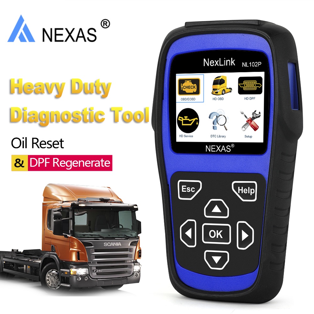Nexas NL102P HDOBD OBD2 เครื่องสแกนเนอร์โค้ด DPF Regeneration Sensor Oil Service Reset ตรวจสอบเครื่องยนต์เครื่องมือวินิจฉัยสําหรับ 12-24V Heavy Duty Truck Car
