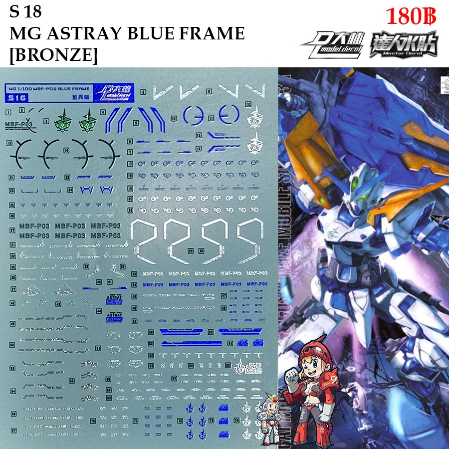 ดีคอลน้ำ [D.L. Darlin] S18 D810 ASTRAY BLUE FRAME GUNDAM (BRONZING) MPF-P03 MG 1/100 Water Decal S 18