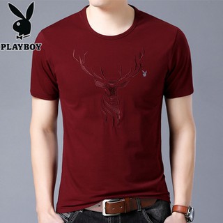 เสื้อ ยืดPlayboy cotton short ลายปักหัวกวาง สีแดง