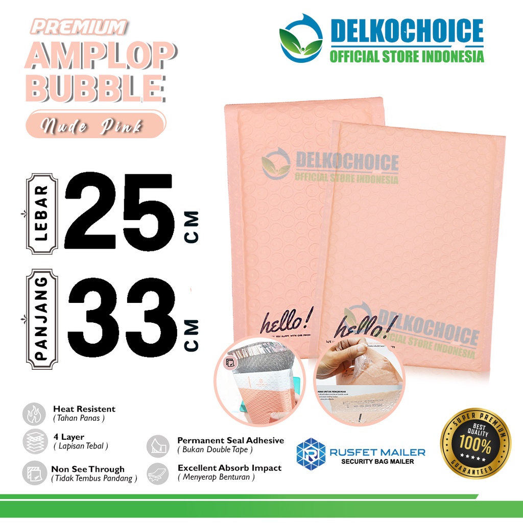 MERAH Bubble Mailer Envelope PINK 25x33cm Bubblewrap PINK Packing Online Envelope Rusfet PREMIUM / U