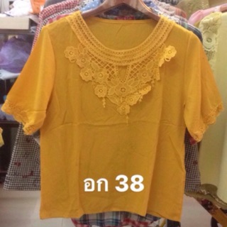 เสื้อเหลืองทำงาน ผ้าไหมอิตาลี่ คล้ายผ้าซีฟองแต่ไม่บาง อก 38,40,48