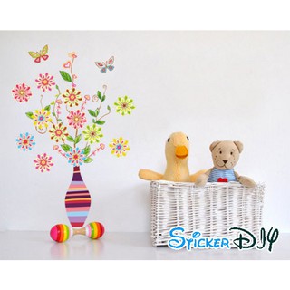 SALE Transparent wall sticker สติ๊กเกอร์ติดผนัง แจกันดอกไม้ผีเสื้อ สไตล์ A (กว้าง50cm.xสูง80cm.)