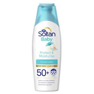 กันแดดสูตรอ่อนโยนสำหรับเด็กSoltan Baby Protect &amp; Moiturise Suncare Lotion UVB Very High SPF 50+