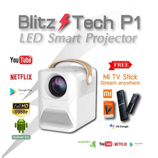 Blitz ⚡Tech P1 + Xiaomi Mi Stick Android TV, Smart Projector 1080P Android System Full HD Projector Home Theater