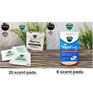 แผ่นรีฟิลวิคส์ สำหรับเครื่องทำไอระเหย แก้คัดจมูก Vicks® VapoPads Refills, Soothing Menthol Vapors 6 or 20 Scent Pads