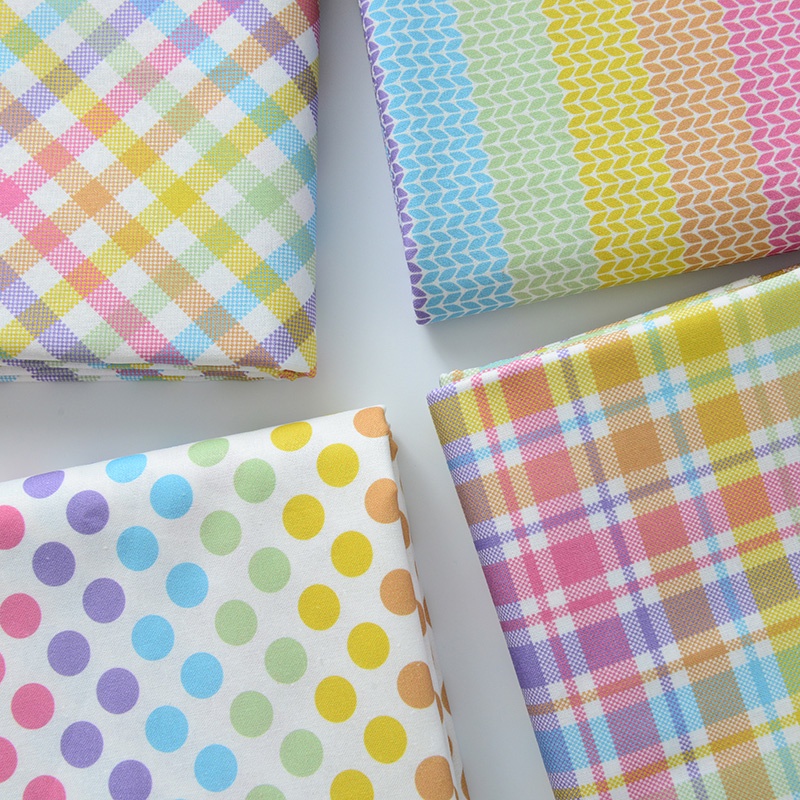 ผ้าฝ้ายแท้ผ้าธรรมดาสีรุ้งเรขาคณิต dot ตารางพิมพ์ clothDIY Handmade Patchwork ผ้าวัสดุ 50x110CM