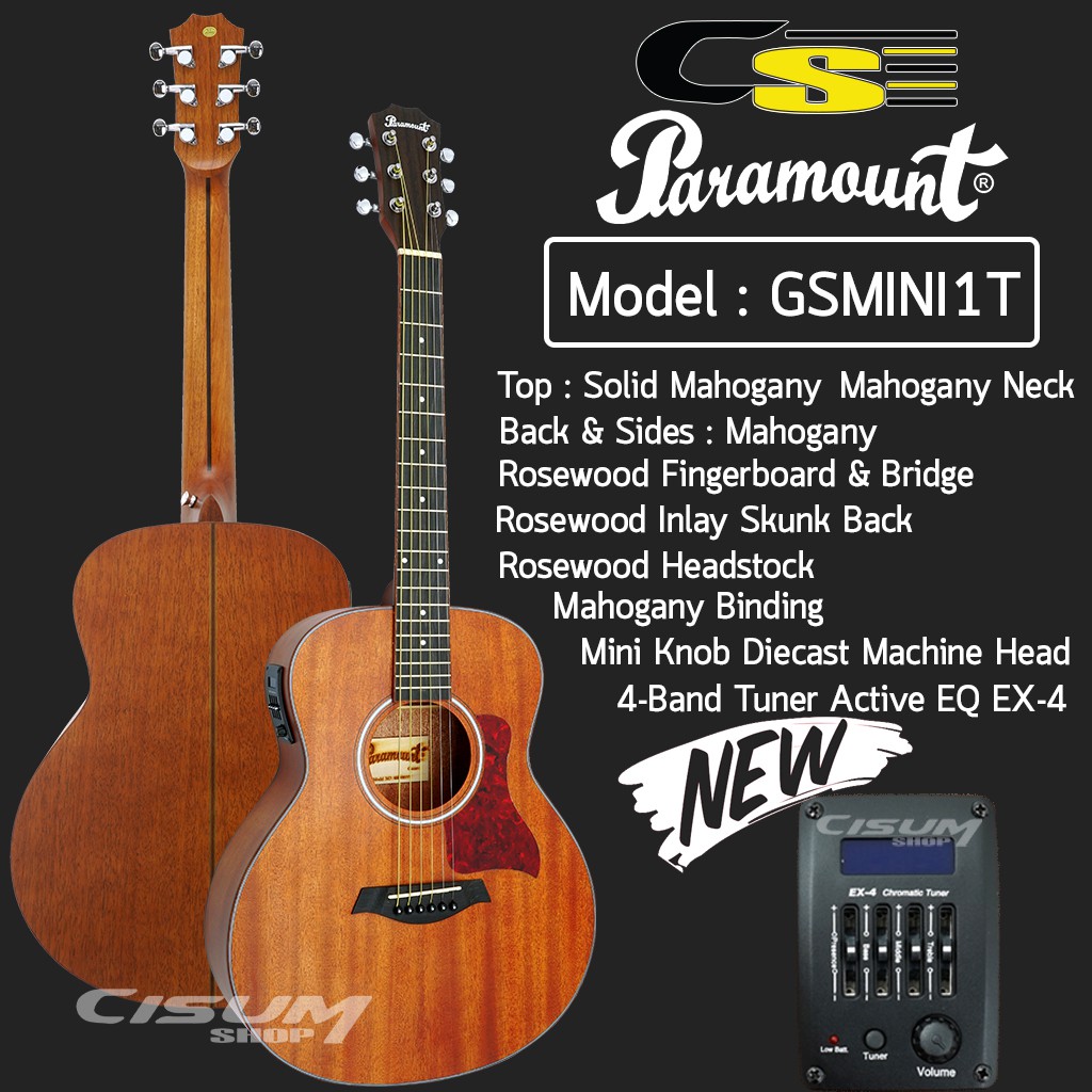 Paramount GS Mini 1T กีตาร์โปร่งไฟฟ้า 36" ทรง Taylor (ไม้มะฮอกกานีแท้) (Top Solid Mahogany) + เครื่อ