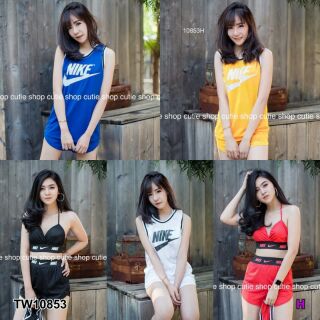 Set 3 ชิ้น Bikini บลาสายผูกคอ แต่งยางลาย