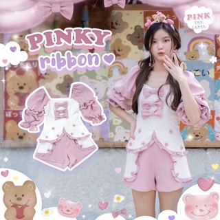 ชุดเซ็ทเสื้อกางเกง สีขาวชมพู แต่งโบว์ชมพู สวยหวาน Size XL
