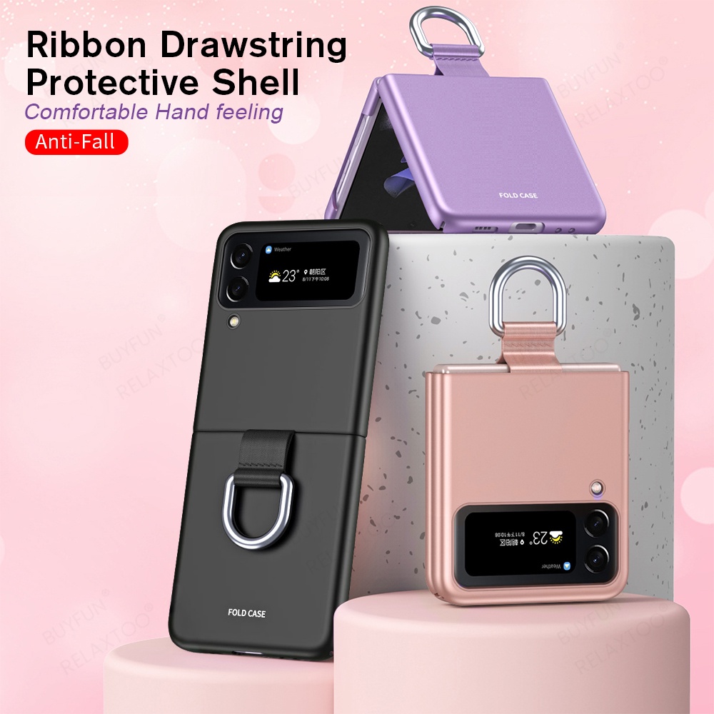 Zflip6 กรณีแหวนนิ้วสําหรับ Samsung Galaxy Z Flip6 Flip 5 4 5 3 5G กรณี Ultra Thin Matte ผู้ถือขาตั้ง Hard PC กันกระแทก