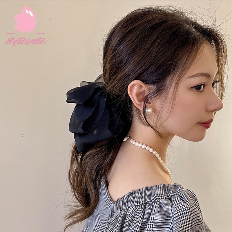 กิ๊บติดผมหางม้า ผ้าชีฟอง ประดับโบว์ ขนาดใหญ่ มีหลายชั้น สไตล์เกาหลี แฟชั่นฤดูใบไม้ผลิ สําหรับผู้หญิง