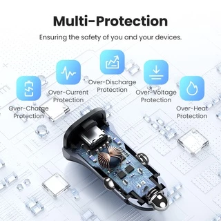 Ugreen ที่ชาร์จในรถยนต์ 30W ชาร์จได้ 2 เครื่องพร้อมกัน 4.0 3.0 QC PD 30W USB โลหะผสมอลูมิเนียม สําหรับ iPhone 14 14 Pro Pro Max 13