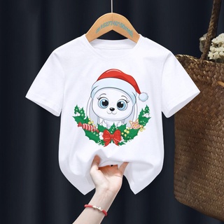 Merry Christmas deer cartoon cute white children T shirt gift set summer girl T shirt boy with animals clothing  471