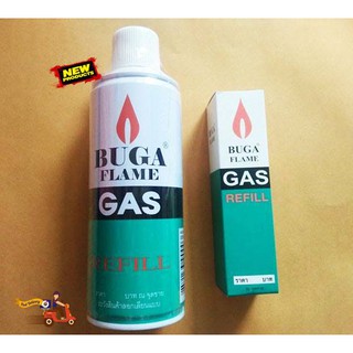 แก๊สกระป๋องสำหรับเติมไฟแช็ค BUGA FLAME GAS ขนาด 375 ml. ฟรีกระป๋องเล็กพกพา