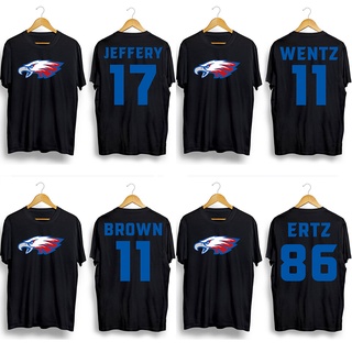 เสื้อยืดคอกลม พิมพ์ลาย NFL Philadelphia Eagles Wentz Ertz Brown Jeffery สีดํา สีขาว สําหรับผู้ชาย และผู้หญิง