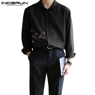 Incerun เสื้อลําลองแฟชั่นสําหรับผู้ชายแขนยาวพิมพ์ลายสไตล์เกาหลี