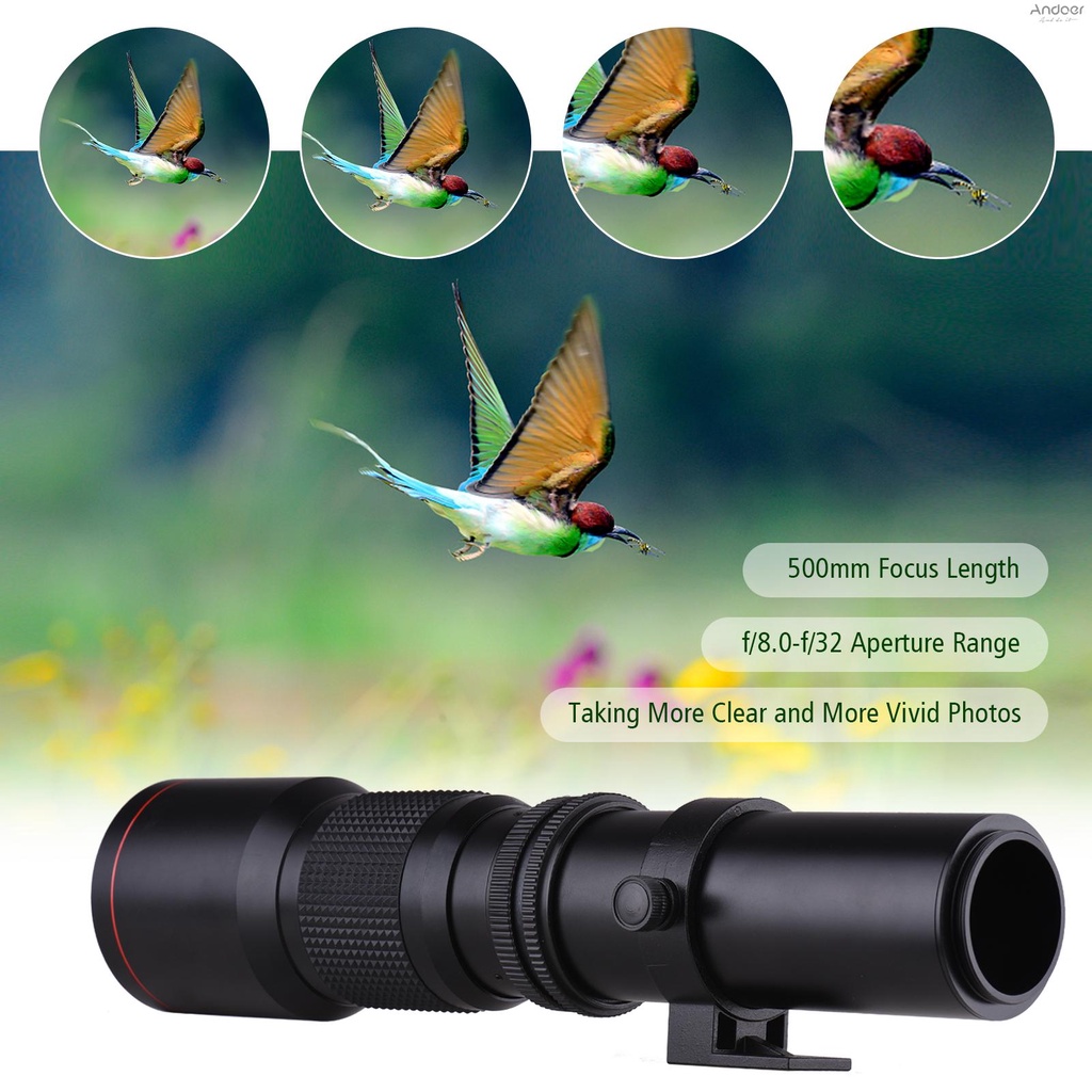 เลนส์เทเลโฟโต้ ซูมแมนนวล เคลือบหลายชั้น 500 มม. F/8.0-32 และแหวนอะแดปเตอร์เมาท์ T เป็นเมาท์ F แบบเปล