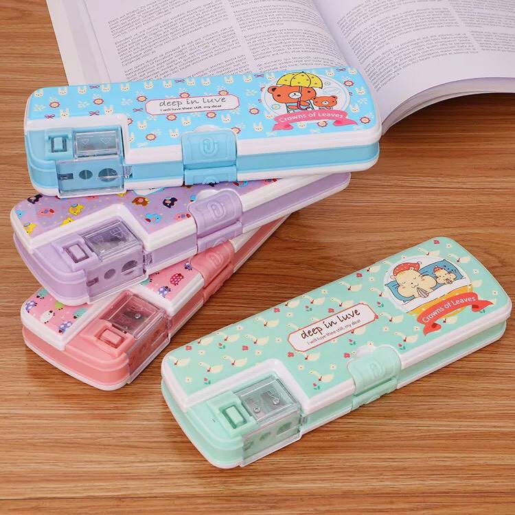 พร้อมส่ง!!!กล่องดินสอมีสองหลุมเหลาดินสอ #D-0015