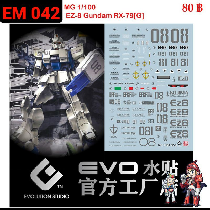 ดีคอลน้ำ [Evo] EM 042 s mg 1/100 EZ-8 RX-79[G] Gundam WATER slide DECAL FLUORESCENT ดีคอลเรืองแสงในแ