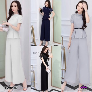 GN8107 **รบกวนสอบถามstockก่อนสั่งซื้อจ้า**  Set 2 ชิ้น เสื้อแขนสั้น อกซีทรูลูกไม้ เอวยืดสม็อค