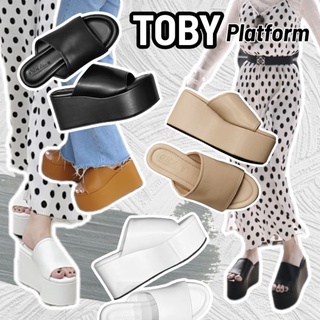 OhBlablaShoes   พร้อมส่ง  รองเท้าแตะส้นตึก สูง3นิ้ว  สีขาว , น้ำตาล , แซนด์  ( รุ่น TOBY )