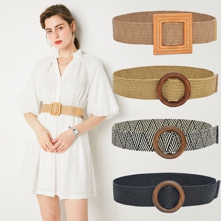 Bohemian Style Belt Round Buckle Belt Fashion Cotton and Linen Woven Stretch Waist Seal Shirt Accessories