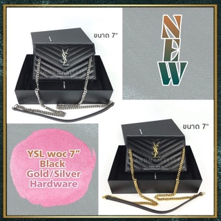 [สอบถามก่อนกดซื้อ]​ แท้​ 💯 New YSL woc 7” Black Gold/Silver Hardware หนังเเท้ อุปกรณ์ การ์ด ถุงผ้า กล่อง
