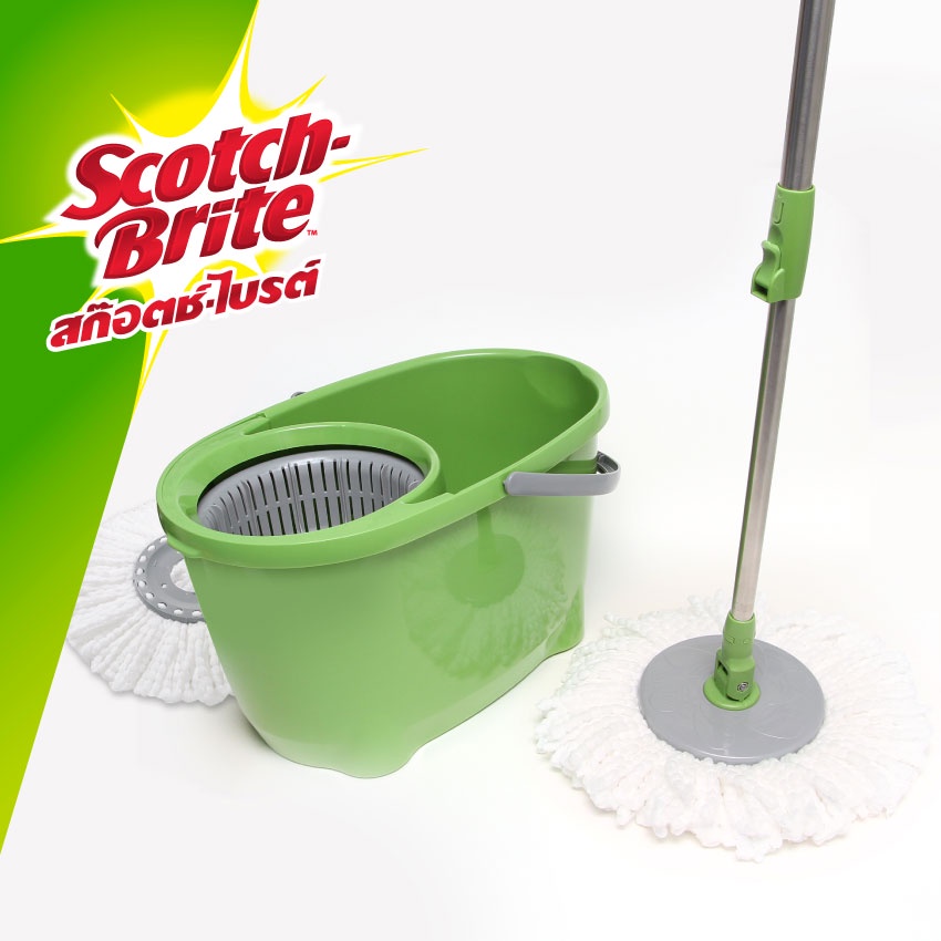 3M Scotch-Brite® Eco Spin Bucket with Microfiber Mop สก๊อตช์-ไบรต์® ชุดถังปั่น รุ่นอีโค่ พร้อมหัวม็อบ 2 ชิ้น