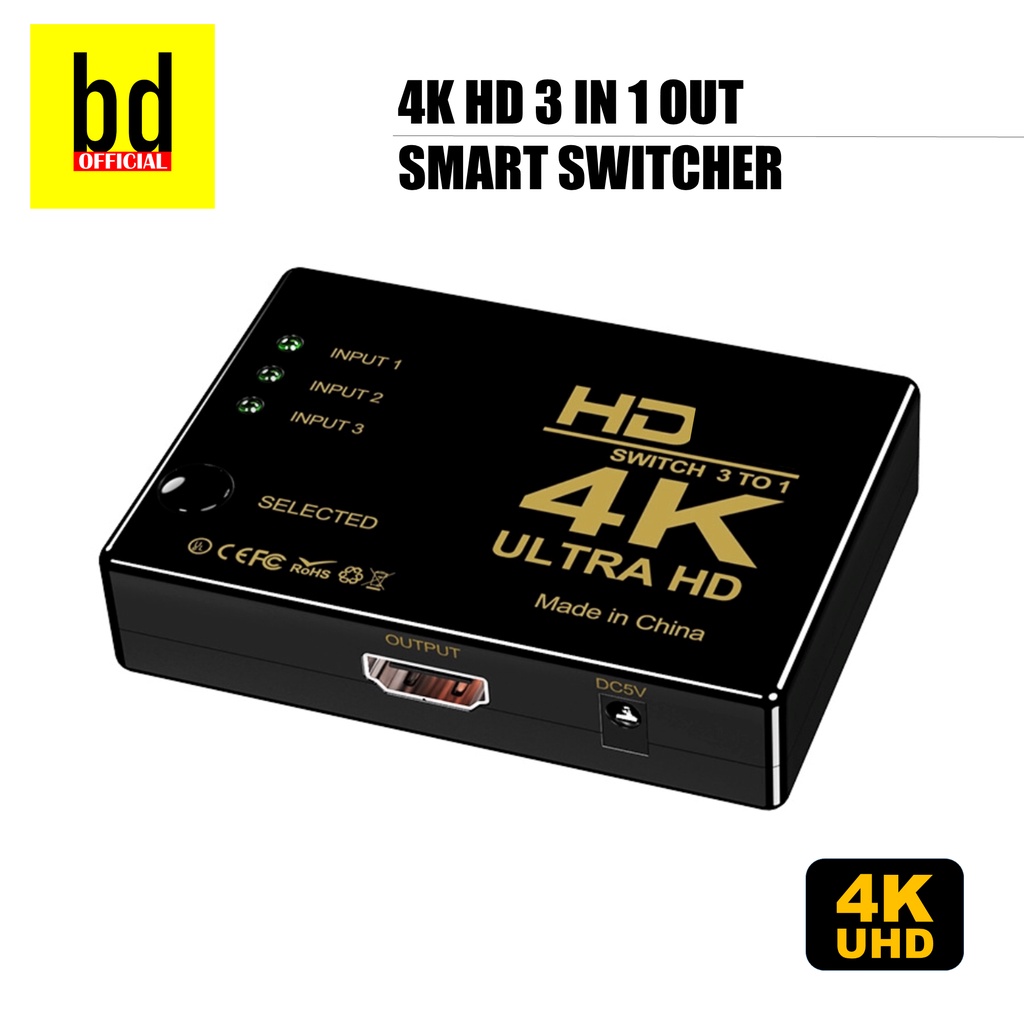 4K HD Switch 3 พอร์ต HD Switcher Splitter รองรับ 4K Full HD1080p 3D พร้อม IR Remote สําหรับ tvbox tv