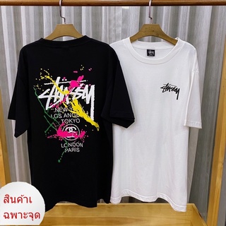 เสื้อยืดพิมพ์ลายฤดูร้อนเสื้อยืดแขนสั้น Stussy สาดสีผ้าฝ้ายขนาดใหญ่ txu