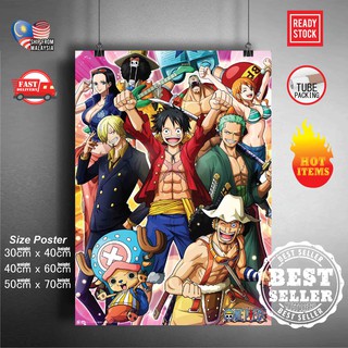 โปสเตอร์สติกเกอร์ติดผนัง ลายการ์ตูนอนิเมะ One Piece Luffy Mugiwara Straw Hat Yonko Kaido Zoro Nami Franky Boa Law