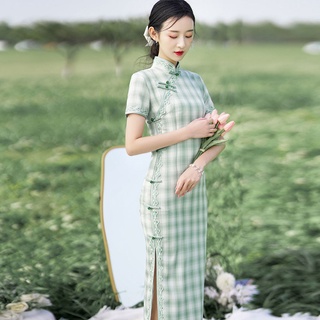 กี่เพ้า。 ชุดเด็กสาวใหม่คือเร่ร่อนสีเขียวเร่ร่อนที่สง่างามปรับปรุง Cheongsam Women Summer 2022