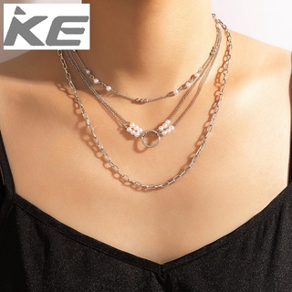 Simple Jewelry Pearl Ring MultiNecklace Geometric Chain Three Necklace for girls for women lo