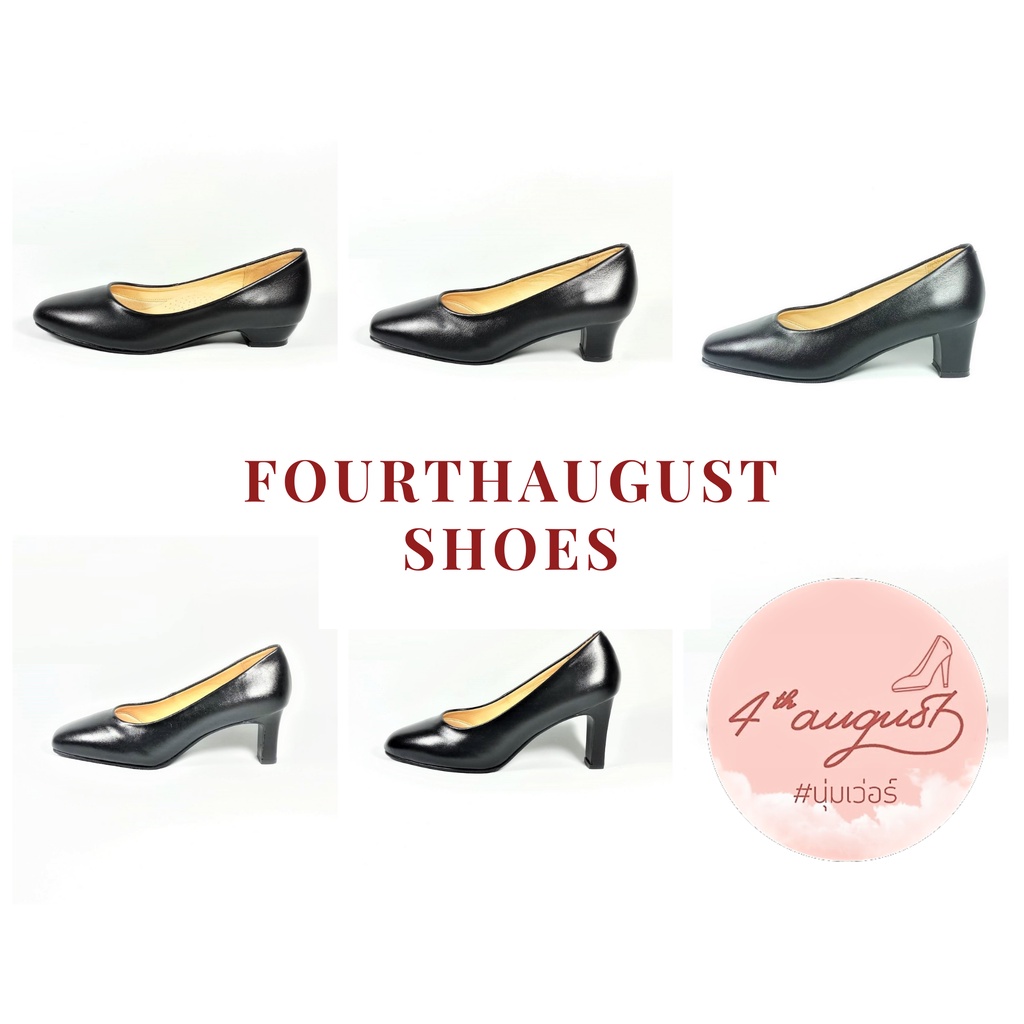 FourthAugust รองเท้ารับปริญญา นักศึกษา พิธีการ หนังวัวแท้ nappa full grain สีดำ ส้นสูง