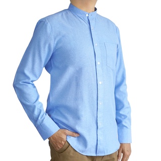 UrbanSNAPS Mandarin Oxford Slimfit Long-Sleeve BlueShirt #สีฟ้า(เสื้อเชิ้ตคอจีนผ้าอ๊อกฟอร์ดแขนยาว)