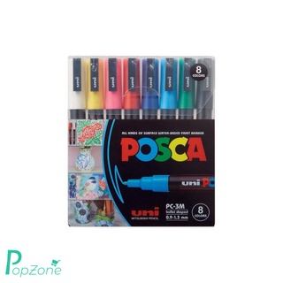 Uni POSCA ปากกามาร์คเกอร์ 0.9-1.3มม. PC-3M BRIGHT (ชุด 8 ด้าม)