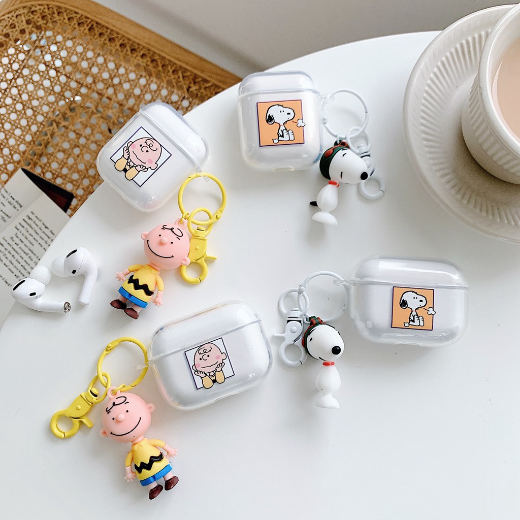 สําหรับ Airpods 4/3/pro 2/1/2/pro กรณีพวงกุญแจน่ารักการ์ตูน Snoopy Charlie นุ่มโปร่งใสฝาครอบป้องกัน