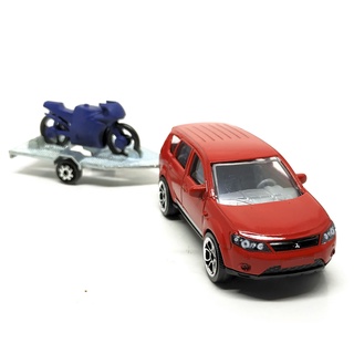 Majorette Mitsubishi Outlander + Motor Bike Trailer - Red Color /scale 1/64 (3 inches) no Package