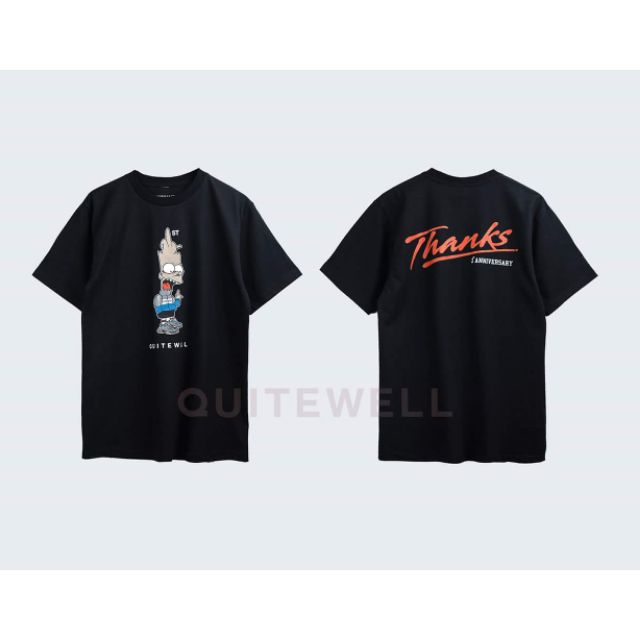 QUITEWELL เสื้อยืดแขนสั้น 80 THANKS BLACK เสื้อผู้ชาย Oversize สกรีนลาย สีดำ วินเทจ