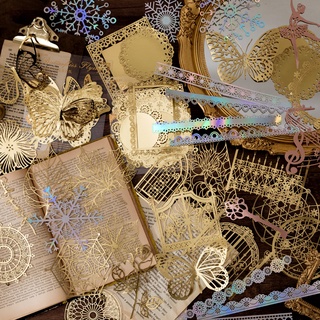 กระดาษลูกไม้กลวงปั๊มทอง 10 ชิ้น / ล็อต [Romantic Story Series] วารสารขยะญี่ปุ่น diy วัสดุสมุดภาพ สติกเกอร์ตกแต่ง