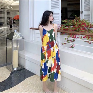 Colour Splash Dress สินค้านำเข้า ชุดเดรสแม็กซี่สายเดี่ยวตัวยาว ปรินท์ลายสีสวยคมชัด เนื้อผ้าดิจิตอลใส่สบาย งานห้อยป้ายค่ะ