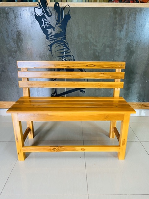 เก้าอี้ยาวพนักพิงขวาง สีสัก ขนาด 100*35*45  เก้าอี้มีพนักพิง เฟอร์นิเจอร์ไม้สัก เก้าอี้ไม้สัก ม้ายาวไม้สัก