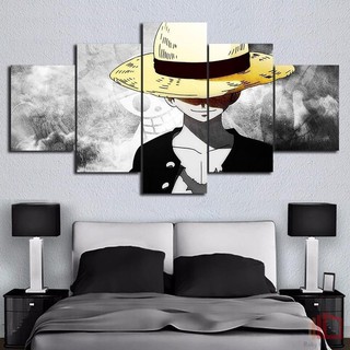 Wall Art โปสเตอร์การ์ตูนลิง One Piece ผ้าใบ 5ชิ้น โปสเตอร์ Luffy สําหรับตกแต่งบ้าน Unframed