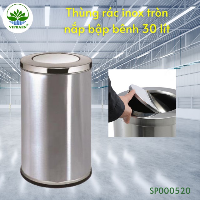 ถังขยะสแตนเลสทรงกลมฝาโยก 30 ลิตร D250xH610 Viphaen