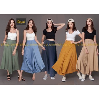 กางเกงแฟชั่นผ้าลินิน ทรงขาบาน  มีซิบมีกระดุมด้านหน้า ommishop รหัส9944